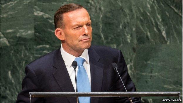 Prime Minister of Australia Tony Abbott speaks at the 69th United Nations General Assembly on 25 September 2014 in New York City