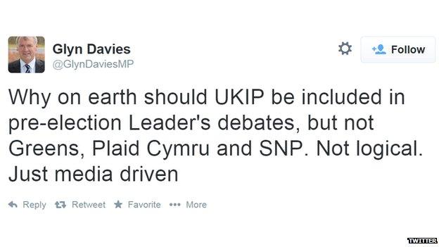 Glyn Davies tweet on TV debates