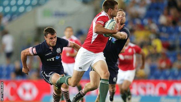 Scotland in action against Portugal in the Gold Coast Sevens event