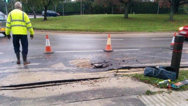 Burst water main at Addenbrooke's Hospital in Cambridge