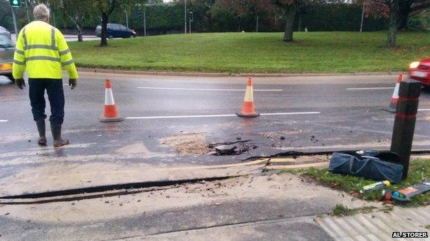 Burst water main at Addenbrooke's Hospital in Cambridge