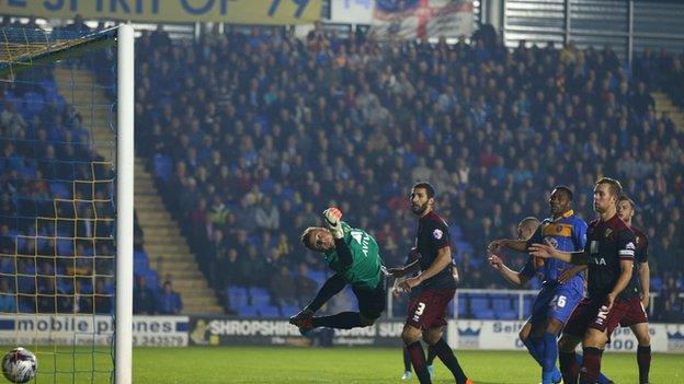 Norwich City keeper Declan Rudd fails to keep out Shrewsbury's League Cup third round matchwinner