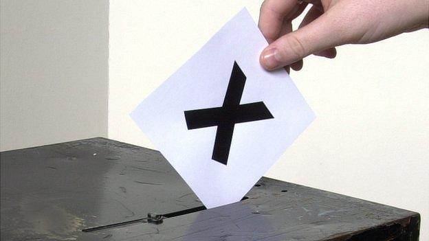 X on a piece of paper being put into a ballot box