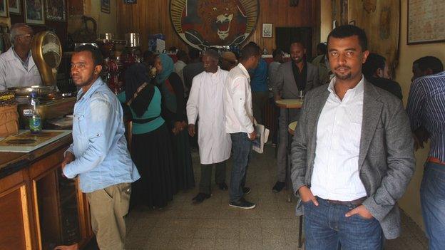 Operations manager Wondwossen Meshesha inside the 53-year-old Tomoca coffee house