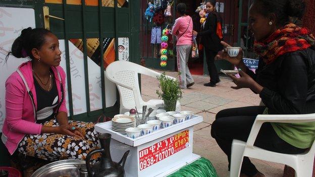 Coffee seller Eyerusalem Mesele (left)