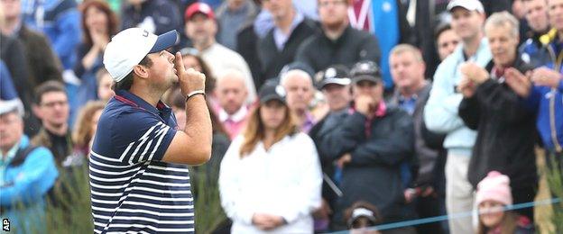 Patrick Reed in Ryder Cup action at Gleneagles