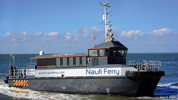 Nauti ferry publicity photo with mock-up logos