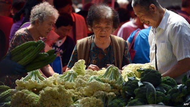 People buying vegetables in Beijing