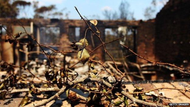 A home destroyed by bush fire as seen on 18 October, 2013 in Winmalee, Australia