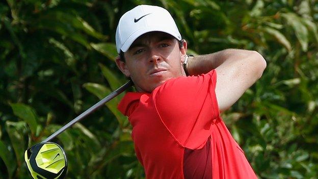 Rory McIlroy hits a drive on the 12th hole at the Port Royal course