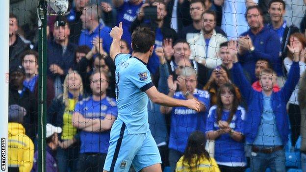 Frank Lampard salutes Chelsea supporters at the Etihad