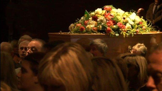 The coffin inside Lowther Pavilion