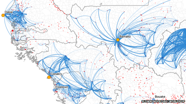 Population movement map of West Africa