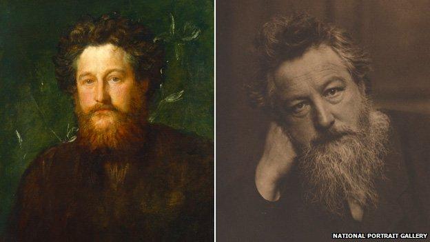 William Morris painted by GF Watss in 1870 (left) and Frederick Hollyer in 1884