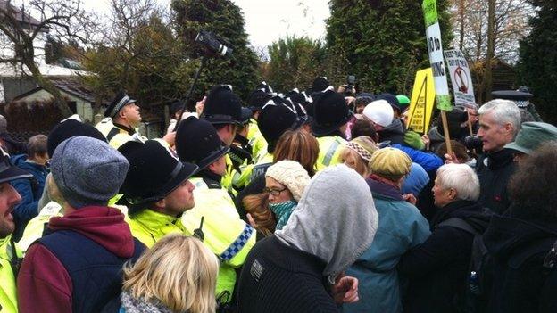 Police at the anti-fracking protests in Barton Moss