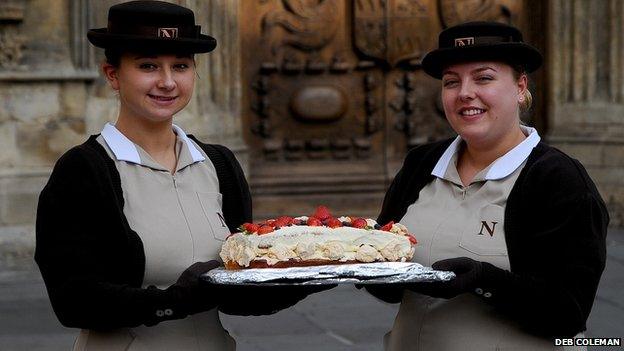 Norland nannies with cakes at Bath Abbey