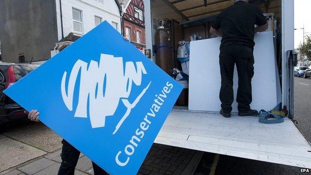 A Conservative placard being removed after the Clacton by-election