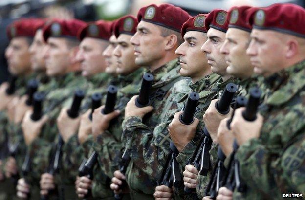 Serbian troops parade in Belgrade, 14 October