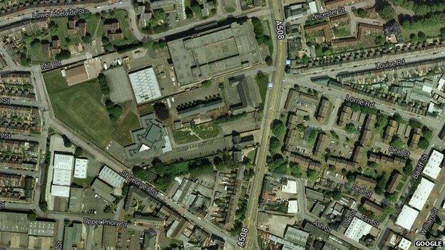 Aerial shot of Barrack Road, Northampton