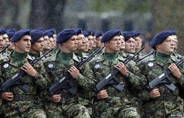 Serbian troops parade in Belgrade, 14 October