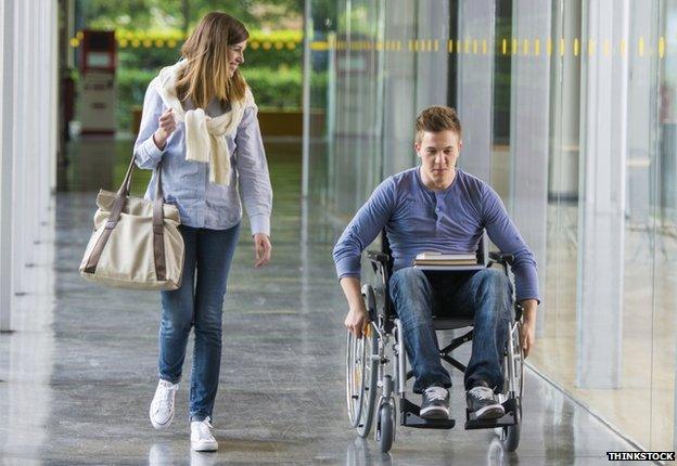 A student wheelchair user with his friend