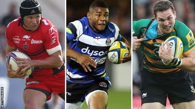 (left to right) Matt Giteau, Kyle Eastmond and George North