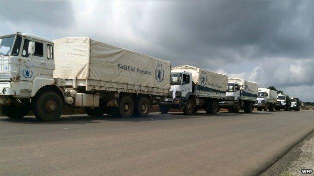 A World Food Programme convoy delivering aid to Ebola affected areas in Sierra Leone - September 2014