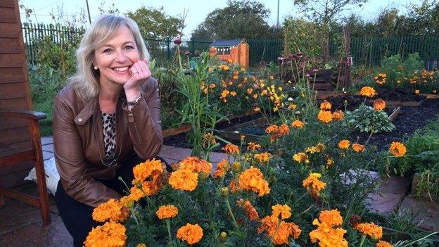 BBC's Carol Kirkwood at Bowbrook Allotments, Shrewsbury