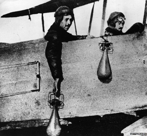 Pilots ready to drop bombs by hand