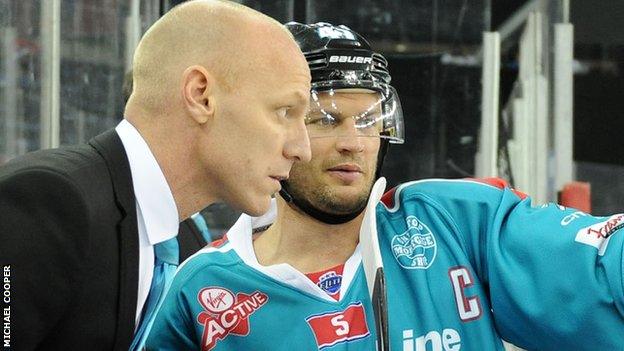 Giants coach Steve Thornton with Adam Keefe