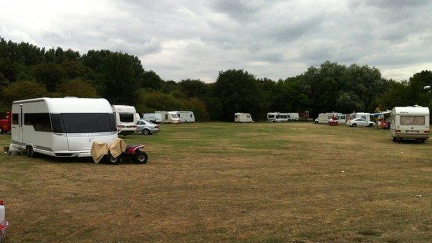 Caravans in a field