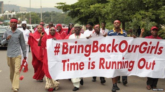 Campaigners in Abuja march during a rally for the release of the schoolgirls abducted by Boko Haram. Photo: 17 October 2014