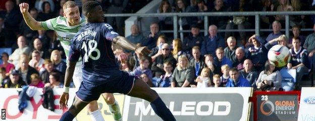 Anthony Stokes makes it 3-0 to Celtic with a fine curling effort from the edge of the box