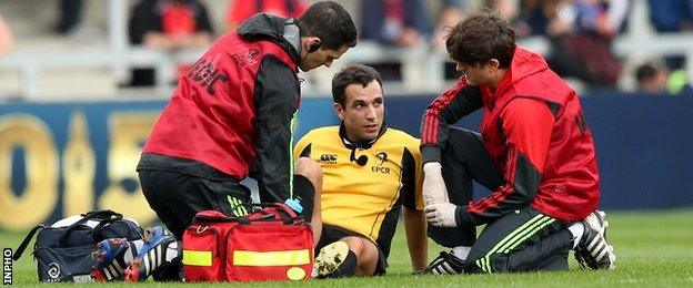 French referee Mathieu Raynal had to be replaced in the first half after being injured in an accidental trip