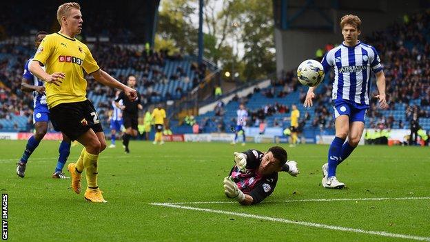 Matej Vydra scores Watford's third goal