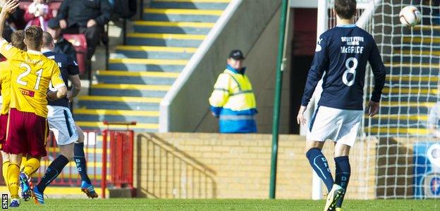 David Clarkson hands Dundee the lead at Fir Park with a goal against his former employers