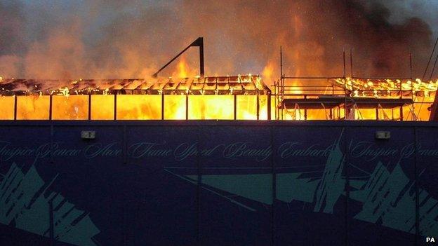 Cutty Sark on fire in 2007