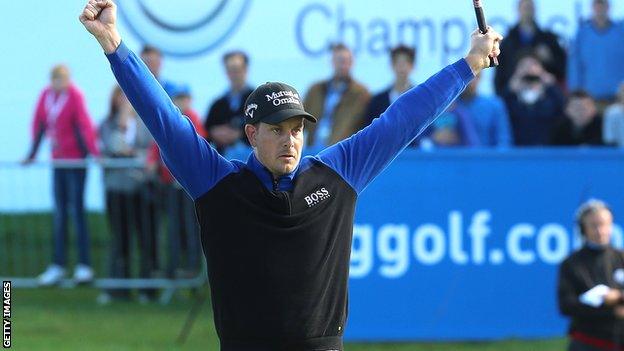 Henrik Stenson celebrates victory over George Coetzee