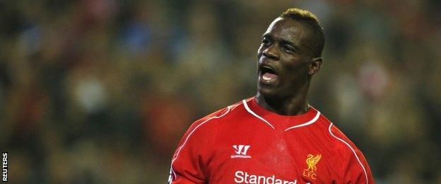 Liverpool striker Mario Balotelli celebrates his goal against Ludogorets