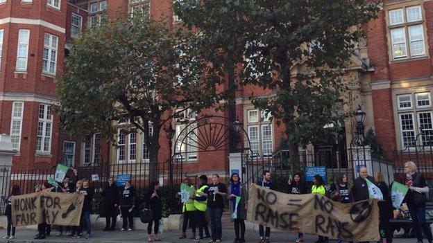 Radiographers on strike outside a hospital