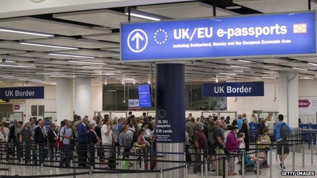 Passport control at Gatwick Airport