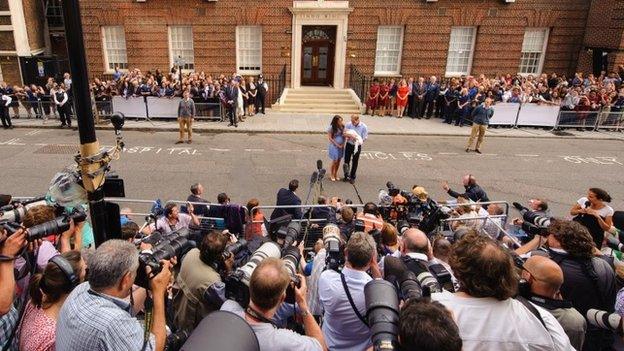 Duke and Duchess of Cambridge leaving St Mary's Hospital in London, with their newborn son Prince George in July 2013