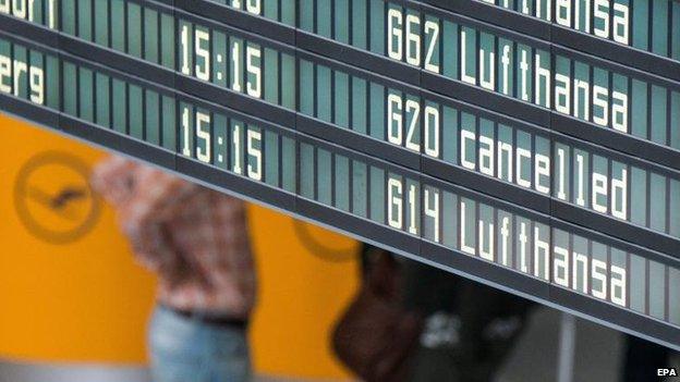 Departure board showing cancelled flights