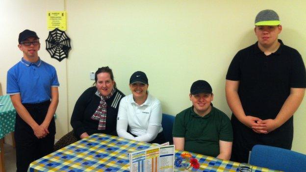 Staff at the Windmills Cafe, including Patricia Weston (centre third from left) and Keith Campbell (second right)