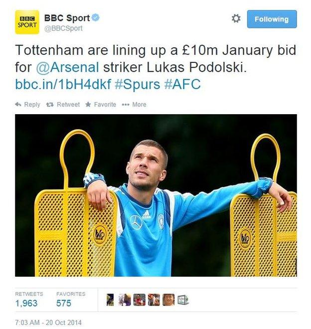 BBC Sport Gossip Column tweet