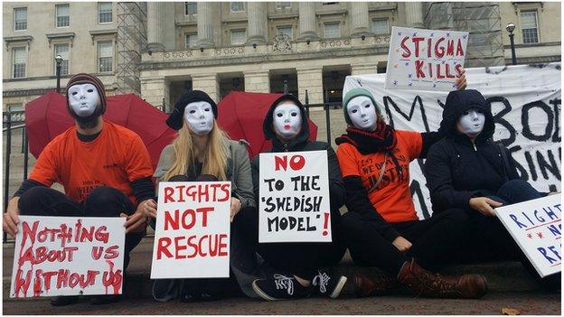 Sex workers protesting outside Stormont