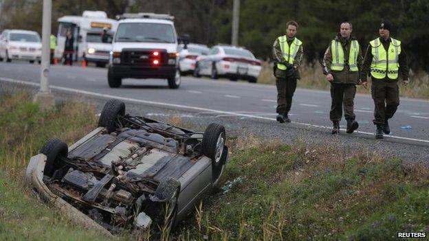 The scene of the car crash in St-Jean-sur-Richelieu, Quebec