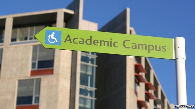 A sign saying "Academic Campus" with an accessible wheelchair sign.