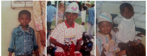 Mahama Cho pictured during his childhood in Ivory Coast, and with his cousin (right)