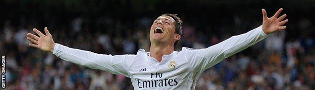 Cristiano Ronaldo of Real Madrid celebrates after scoring against Club Athletic